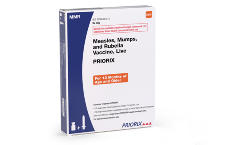 PRIORIX measles, mumps, and rubella live vaccine packaging